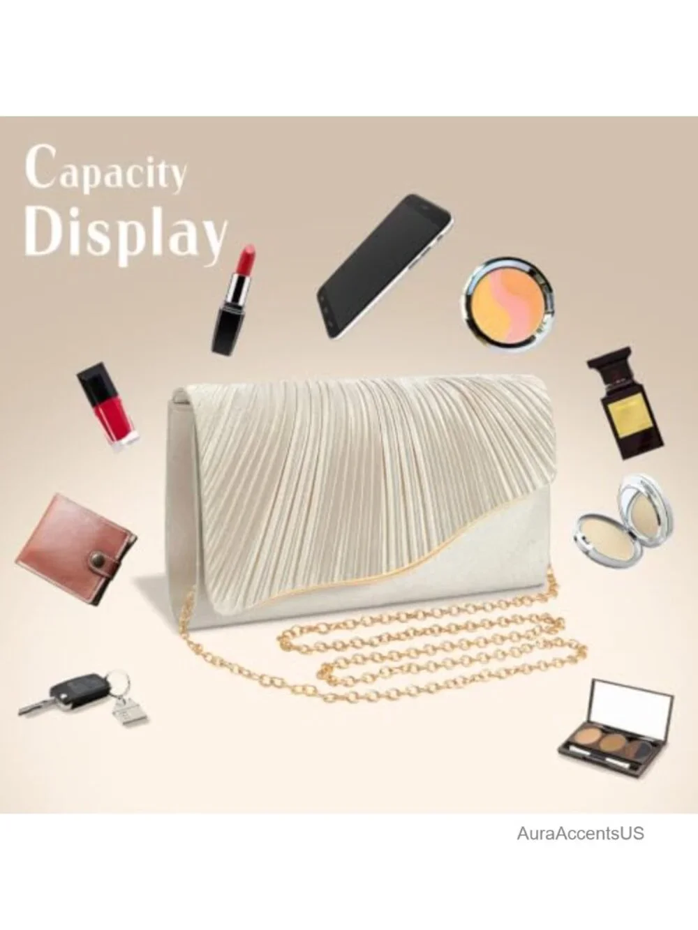 Satin Clutch Purse with Detachable Chain Strap - Evening Handbag for Wedding